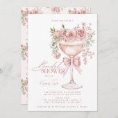 Coquette Bow Pink Roses Prosecco Vrijgezellenfeest Kaart (Voorkant / Achterkant)