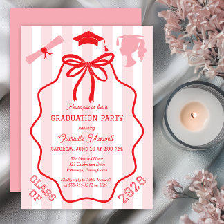Coquette Bow | Pink Stripes Graduation Party Kaart