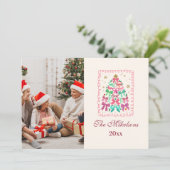 Coquette Bow Pink Tree Christmas Feestdagenkaart (Staand voorkant)