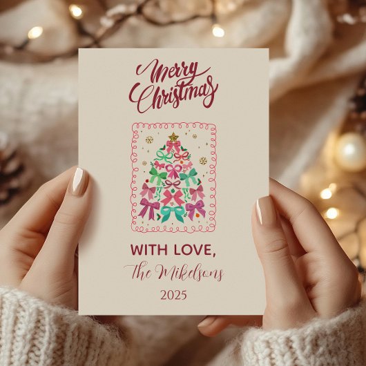 Coquette Bow Pink Tree Christmas Feestdagenkaart