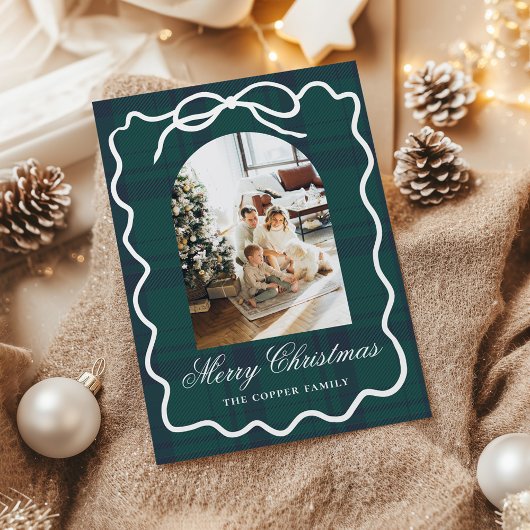 Coquette Bow  Plaid Foto Kerst Feestdagenkaart