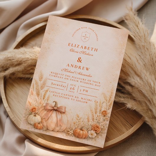 Coquette Bow Pumpkin Autumn Wedding Kaart