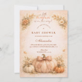 Coquette Bow Pumpkin Fall Baby Shower Kaart (Voorkant)