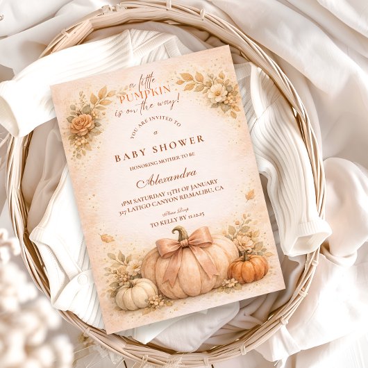 Coquette Bow Pumpkin Fall Baby Shower Kaart