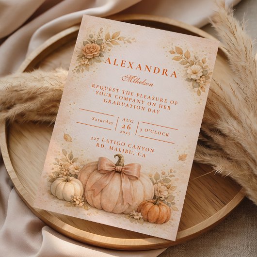 Coquette Bow Pumpkin Fall Graduation Kaart