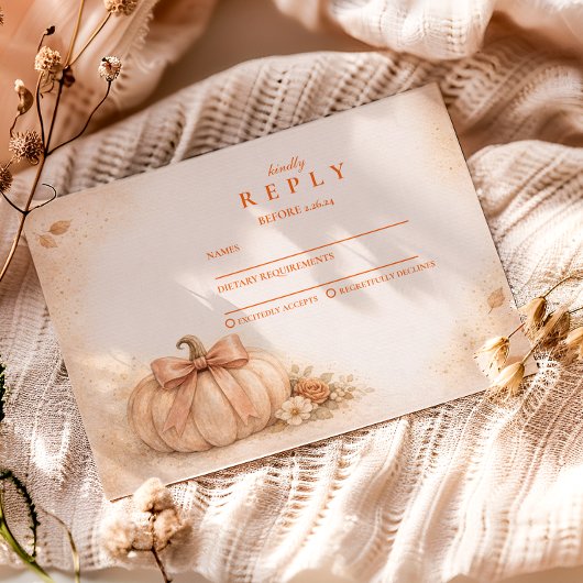 Coquette Bow Pumpkin Fall Graduation RSVP Kaartje