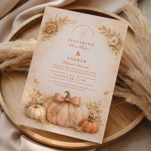 Coquette Bow Pumpkin Fall Wedding Kaart
