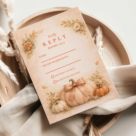 Coquette Bow Pumpkin Fall Wedding RSVP Kaartje