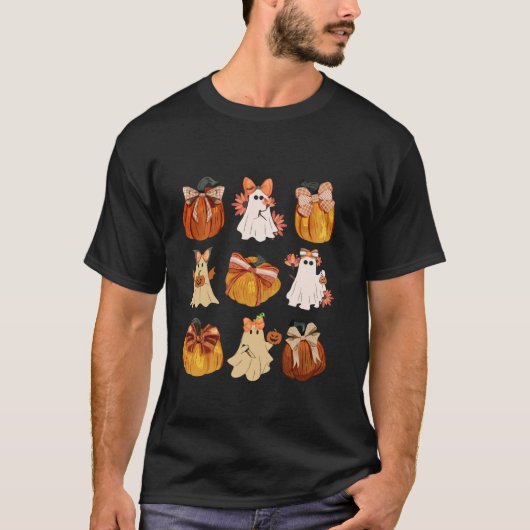 Coquette Bow Pumpkin Funny Ghost Spooky Season Hal T-shirt (Voorkant)