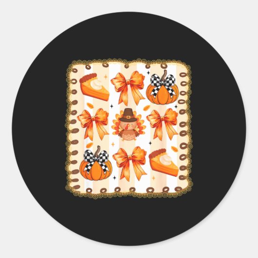Coquette Bow Pumpkin Season Thanksgiving Autumn Fa Ronde Sticker (Voorkant)