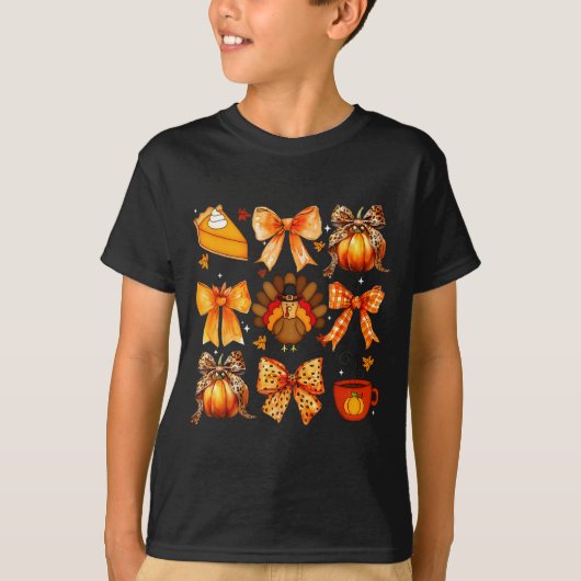 Coquette Bow Pumpkin Season Thanksgiving Autumn Fa T-shirt (Voorkant)