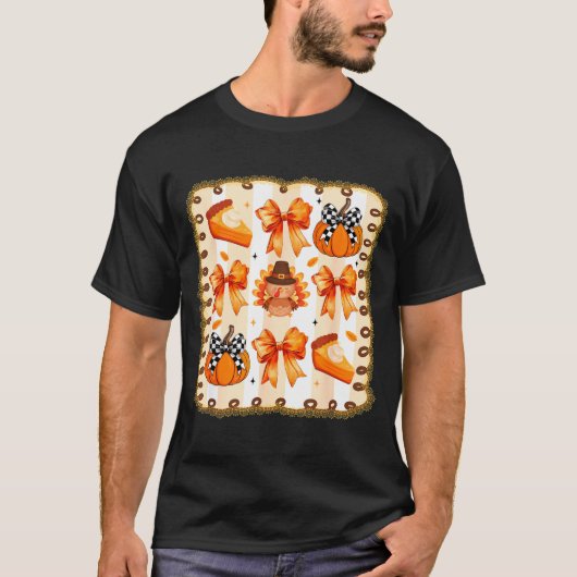 Coquette Bow Pumpkin Season Thanksgiving Autumn Fa T-shirt (Voorkant)