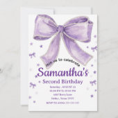 Coquette Bow Purple Birthday Party Invitation Kaart (Voorkant)