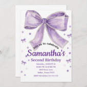 Coquette Bow Purple Birthday Party Invitation Kaart (Voorkant / Achterkant)