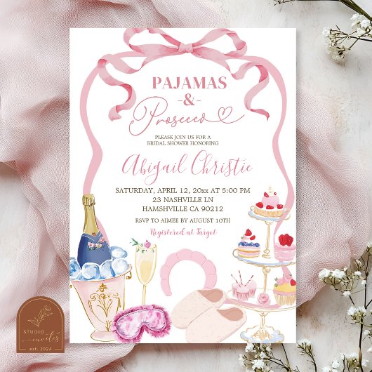 Coquette Bow Pyjama en Processo Bruiloftsfeest Kaart