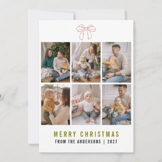  Coquette Bow Red Merry Christmas 6 Photo Collage Feestdagenkaart