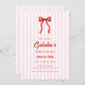 Coquette Bow Red Pink Galentine's Party Kaart (Voorkant / Achterkant)