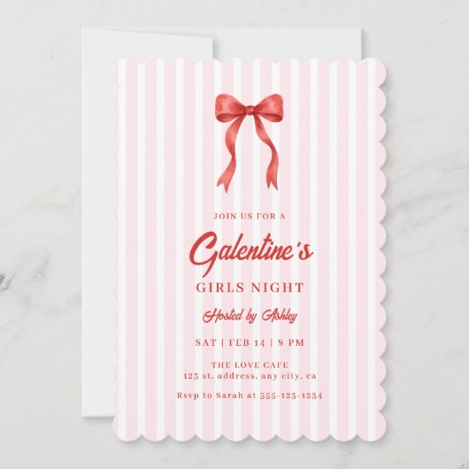 Coquette Bow Red Pink Galentine's Party Kaart (Voorkant)