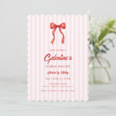 Coquette Bow Red Pink Galentine's Party Kaart (Staand voorkant)