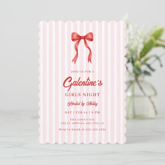 Coquette Bow Red Pink Galentine's Party Kaart (Staand voorkant)