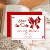 Coquette Bow Red Wedding Save the Date Kaart