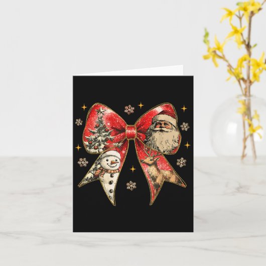 Coquette Bow Rendier Santa Snowman Kerstmis Kaart (Gele Bloem)