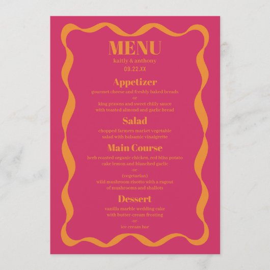 Coquette Bow Retro bruiloft Menu (Voorkant)