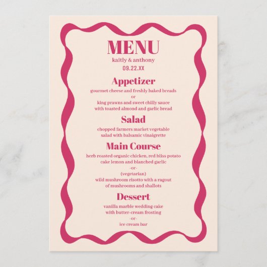 Coquette Bow Retro bruiloft Menu (Voorkant)