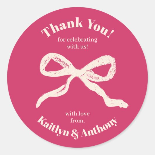 Coquette Bow Retro bruiloft Ronde Sticker (Voorkant)