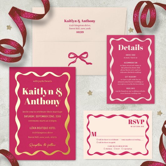 Coquette Bow Retro bruiloft RSVP Kaartje