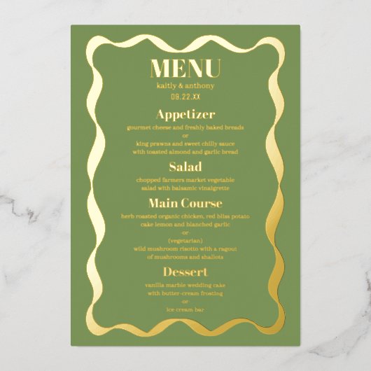 Coquette Bow Retro Huwelijk Echte Folie Menu Kaart (Voorkant)