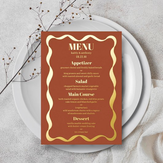 Coquette Bow Retro Huwelijk Echte Folie Menu Kaart