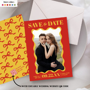 Coquette Bow Retro Trouwfoto Save The Date