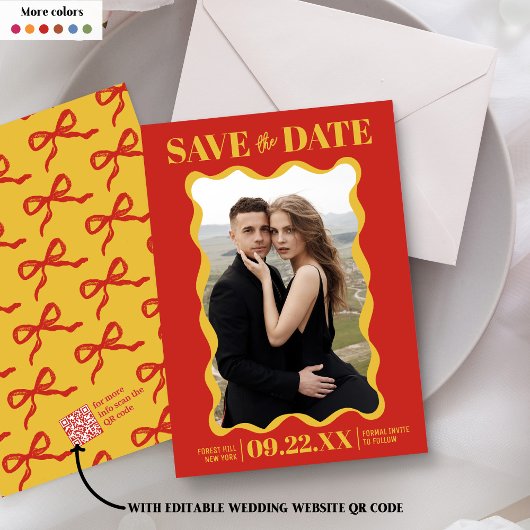 Coquette Bow Retro Trouwfoto Save The Date