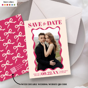 Coquette Bow Retro Trouwfoto Save The Date