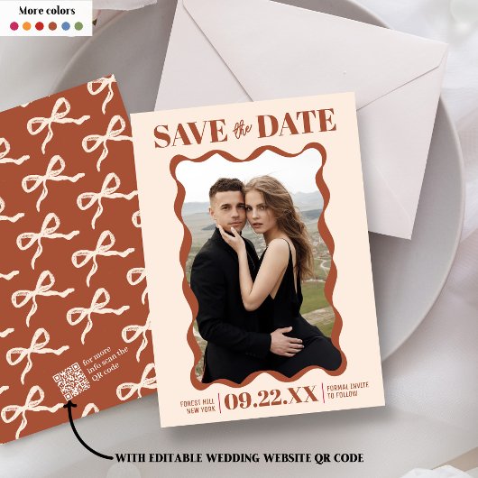 Coquette Bow Retro Trouwfoto Save The Date