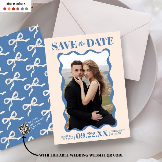 Coquette Bow Retro Trouwfoto Save The Date