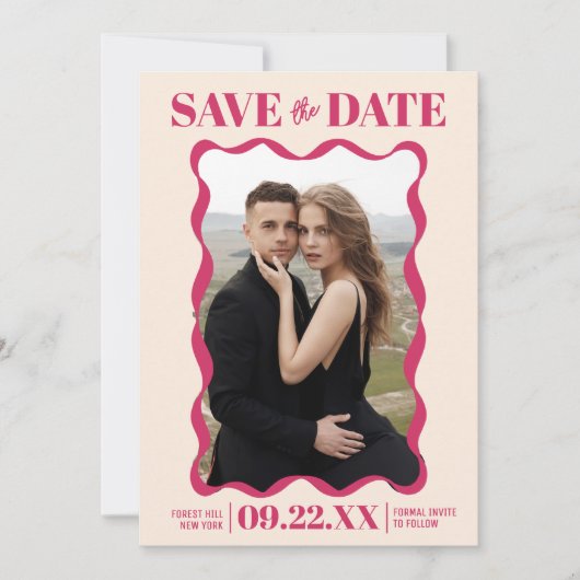 Coquette Bow Retro Trouwfoto Save The Date (Voorkant)