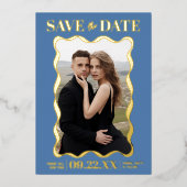 Coquette Bow Retro Trouwfoto Sla de datum op Folie Uitnodiging (Voorkant)