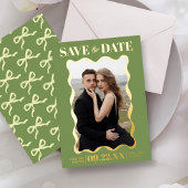 Coquette Bow Retro Trouwfoto Sla de datum op Folie Uitnodiging