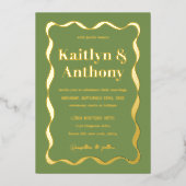 Coquette Bow Retro Wedding Echt Folie Uitnodiging (Voorkant)