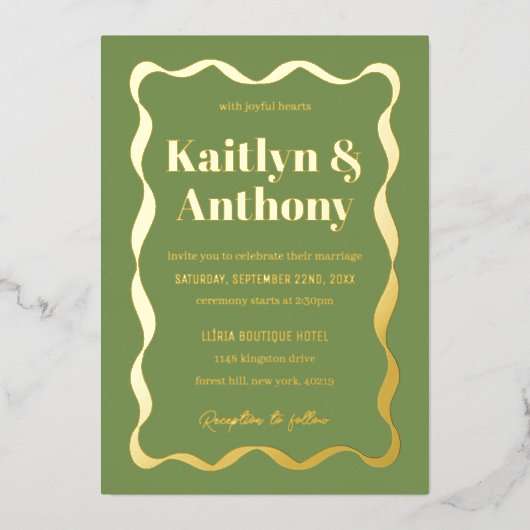 Coquette Bow Retro Wedding Echt Folie Uitnodiging (Voorkant)