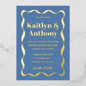 Coquette Bow Retro Wedding Echt Folie Uitnodiging (Voorkant)