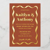 Coquette Bow Retro Wedding Echt Folie Uitnodiging (Voorkant)