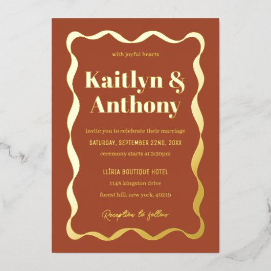 Coquette Bow Retro Wedding Echt Folie Uitnodiging (Voorkant)