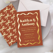 Coquette Bow Retro Wedding Echt Folie Uitnodiging