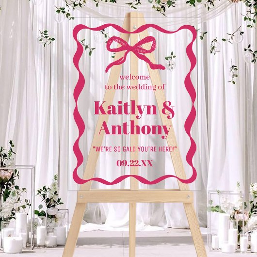 Coquette Bow Retro Wedding Welkom Acryl Bord