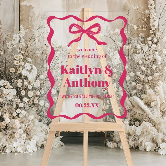 Coquette Bow Retro Wedding Welkom Acryl Bord