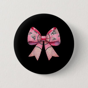 Coquette Bow Ribbon Badminton Shuttle Racket Roze Ronde Button 5,7 Cm
