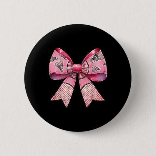 Coquette Bow Ribbon Badminton Shuttle Racket Roze Ronde Button 5,7 Cm (Voorkant)